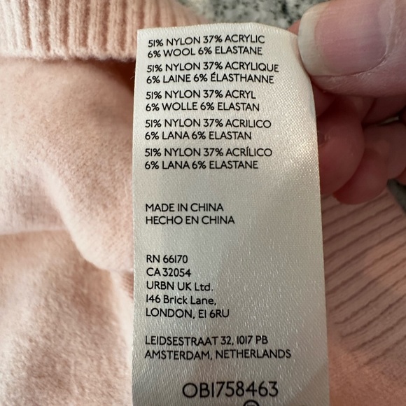 Free People Boxy Reverse Seam V-Neck Collared Sweater Dusty Pink Hi-Low Hem Sz M - Picture 9 of 10